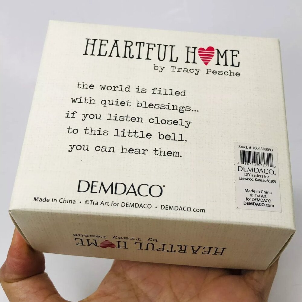 Ceramic White Bell Box Heartful Home Tracy Pesche FRIEND Sunflower Striped Black - Picture 4 of 5